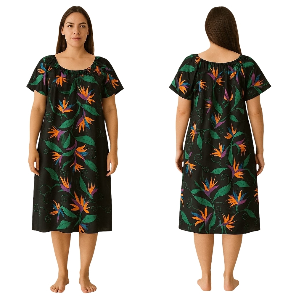 HILO HATTIE Dress Womens Large Black Tropical Floral Hawaiian Vacation Trioical